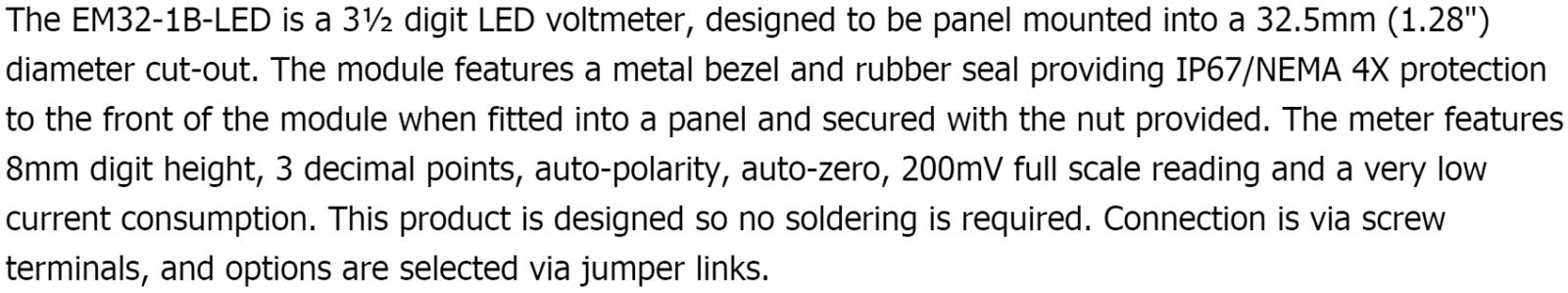 פנל מטר וולט מטר דיגיטלי LASCAR PANEL METER EM32-1B-LED